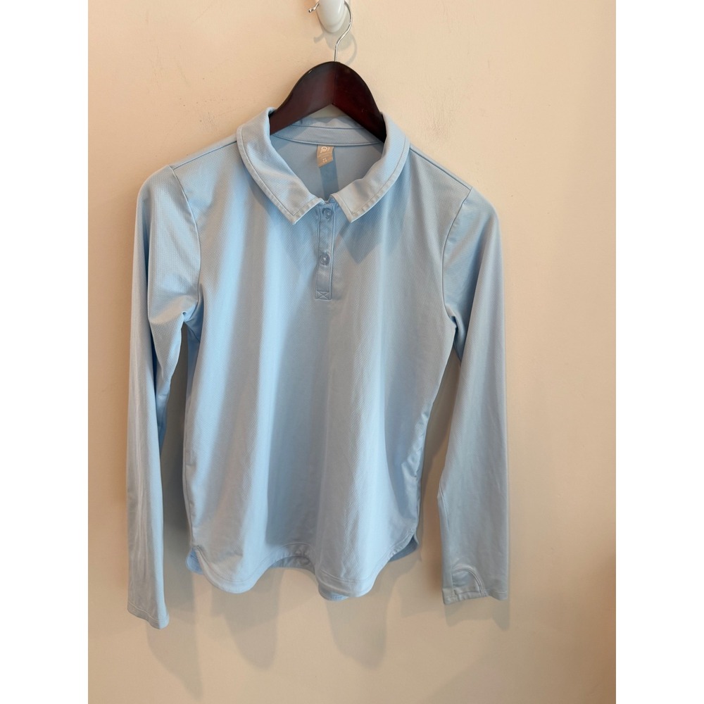 Athleta Girl Light Blue Long Sleeve Polo Shirt School Uniform Top XL 14